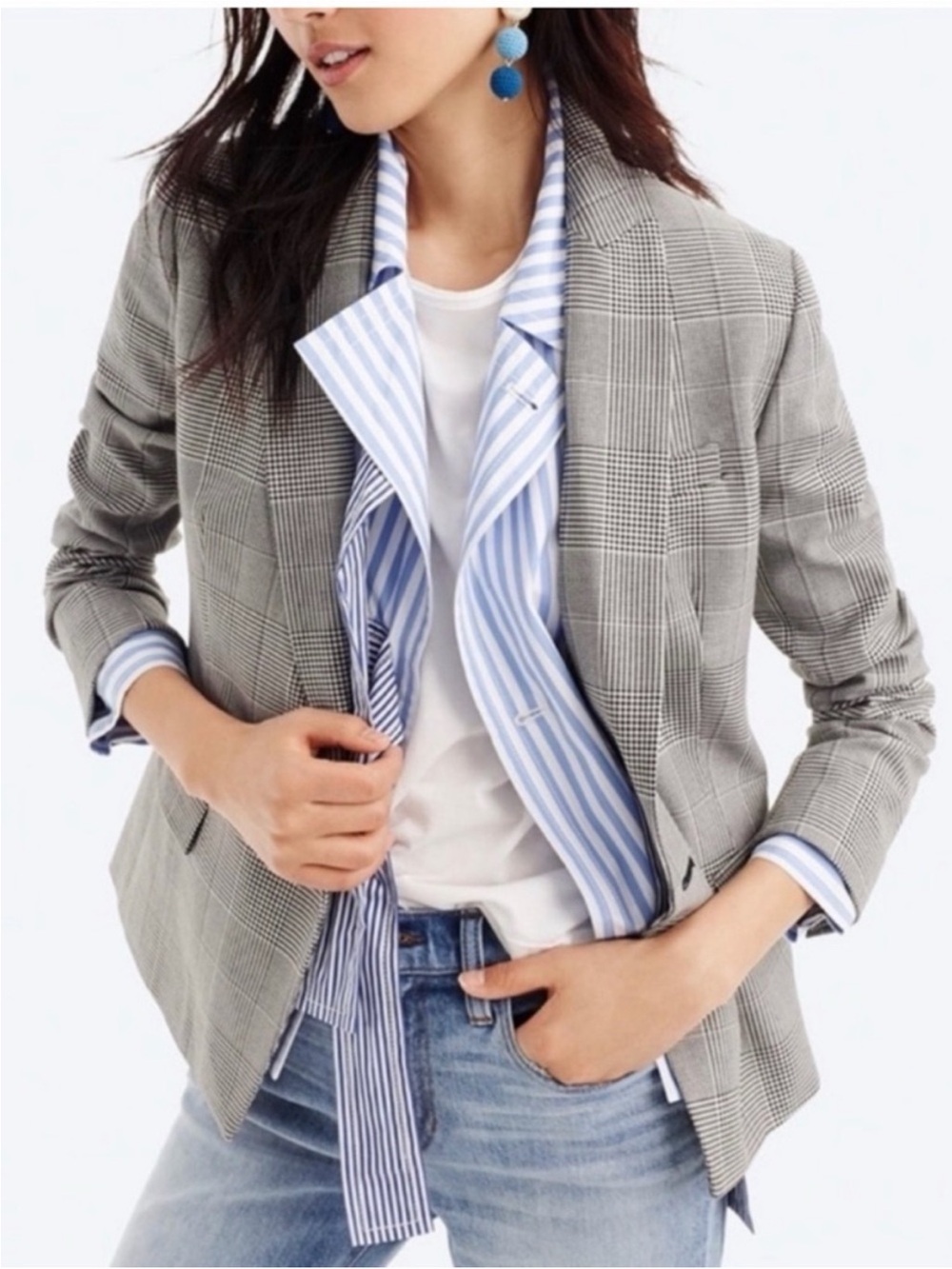 J. Crew Dover Blazer Glen Plaid Houndstooth Double Breasted Gray Grey Black 10